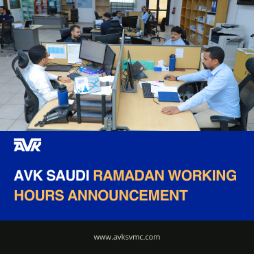 AVK Saudi Ramadan working hours announcement showing updated office, production, and warehouse shift timings.